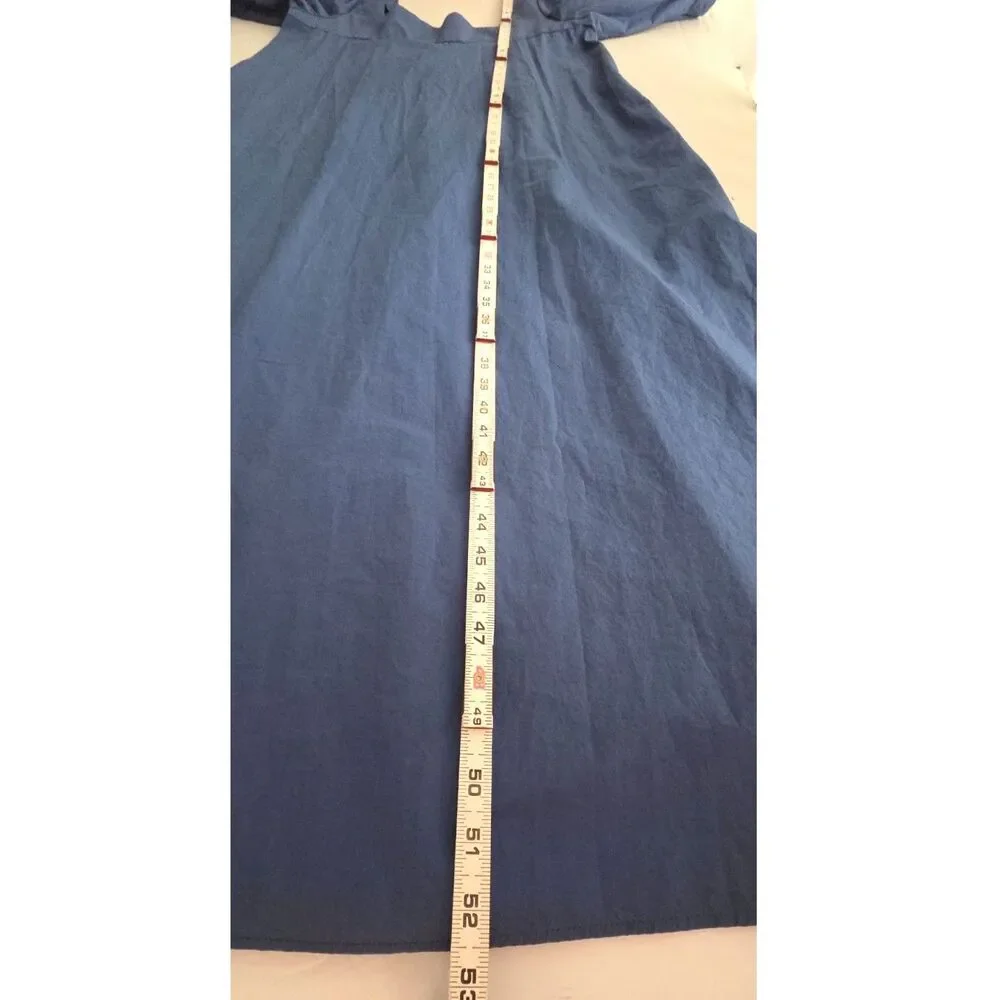Hunter Bell Waverly Maxi Dress Womens Blue Poplin Cotton Size L Puff Sleeves - Picture 7 of 7